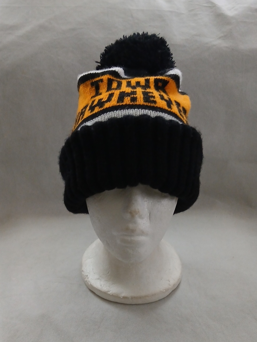 Iowa Hawkeyes Black Yellow Pom Pom Knit Beanie Hat Cuffed